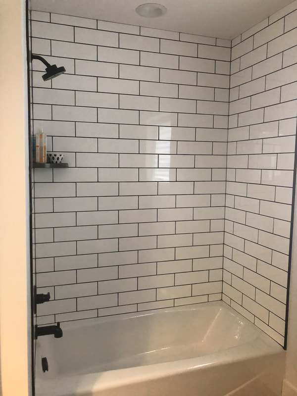 Custom shower with subway tile